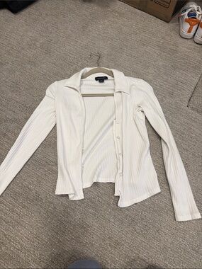 Caslon Cream Ribbed Button-Front Long Sleeve Shirt